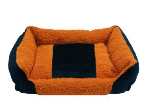 Легло правоъгълно, за кучета и котки Whome, Пухено, Размер L, Тъмно син/Оранжев, с махаща се възглавничка