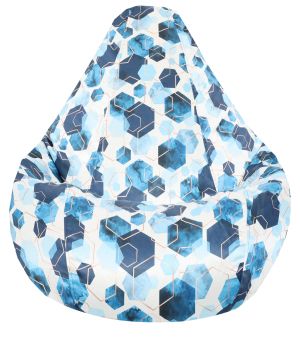 Пуф барбарон LUXE+, XL размер, Голяма Круша, за възрастен, Самостоятелен  вътрешен калъф, Водоотблъскващ, Blue Diamond, Дамаска